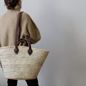 Straw Market Bag with Leather Straps